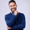Happy, studio portrait and professional man, real estate agent or Asian businessman smile for career, job or business job. Corporate profile picture, happiness or friendly real estate agent on white background